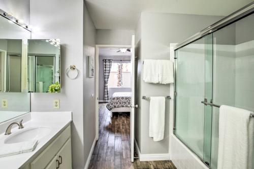 a bathroom with a sink and a shower at Golfers Paradise Condo in PGA West Golf Club! in La Quinta