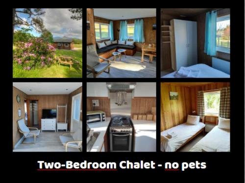 kolaż czterech zdjęć pokoju w obiekcie Airdeny Chalets w mieście Taynuilt