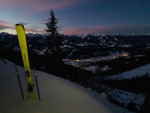 a pair of skis in the snow on a mountain at Bergkristallhaus in Ramsau am Dachstein