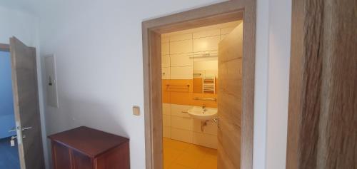 bagno con lavandino e servizi igienici in camera di Apartmány Adieu a Třeboň