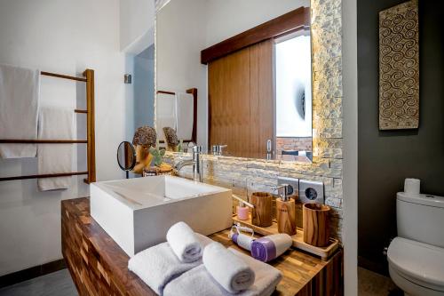 a bathroom with a sink and a toilet at Villa Oiseau Paradis in Ubud