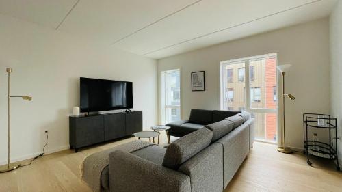 a living room with a couch and a flat screen tv at ApartmentInCopenhagen Apartment 1463 in Copenhagen