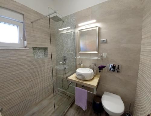 a bathroom with a shower and a toilet and a sink at Holiday house Kazali, Medulin in Medulin