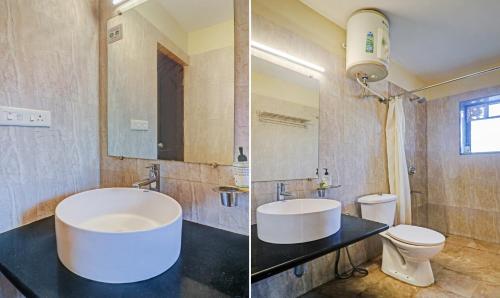 アーポラにあるTreebo Aquamarine Arporaのバスルーム(バスタブ、トイレ付)の写真2枚