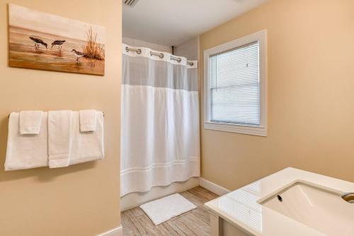 een badkamer met een douche en een wastafel bij 56 Valencia Street in St. Augustine