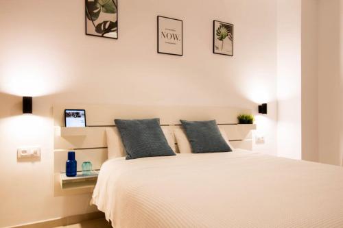 ein Schlafzimmer mit einem weißen Bett mit zwei Kissen in der Unterkunft La Plaza-Colón, 1 habitación. in Villafranca de los Barros