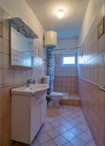 a bathroom with a sink and a toilet with a shower at Pipe in Metajna