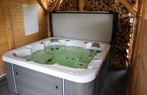 bañera en una habitación en una cabaña en Ferienwohnung Löffler Nassau-Erzgebirge en Frauenstein