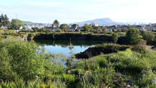 a river in a field with a town in the background at Garragh Mhor in Oban
