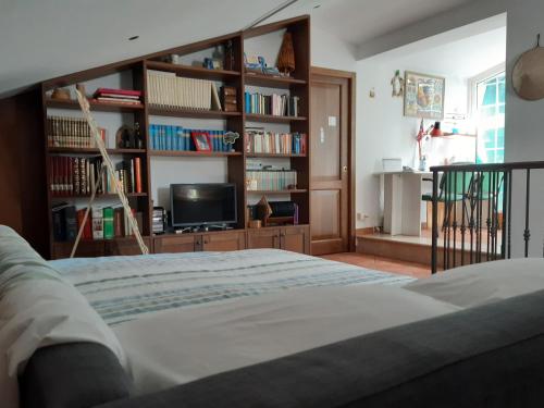 a bedroom with a bed and a book shelf at Da Marisetta a San Severino Marche in San Severino Marche