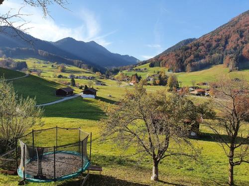 a view of a field with a basketball hoop at Haus Matzl inkl. Chiemgaukarte in Ruhpolding