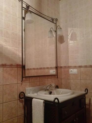 a bathroom with a sink and a mirror at Casa Rural Fuentetrigo in Brizuela
