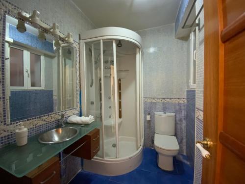a bathroom with a shower and a sink and a toilet at El Jardin del Angel Olmo in Madrid