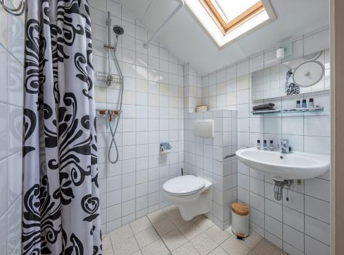 a bathroom with a toilet and a sink at Herberg de Aanleg in De Cocksdorp