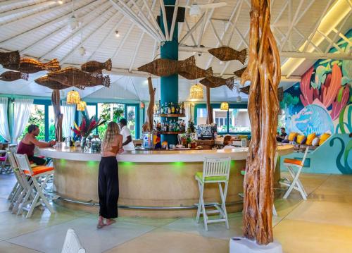 a woman standing at a bar at a resort at Hotel Alisei in Las Terrenas