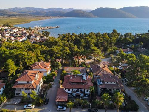 an aerial view of a town next to the water at Liya Boutique Hotel & Suites in Akyaka