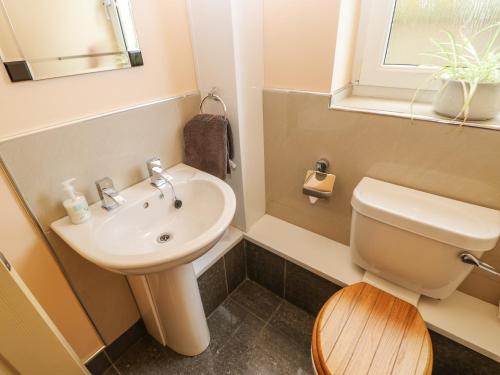 ein kleines Badezimmer mit Toilette und Waschbecken in der Unterkunft Mead House in Darlington