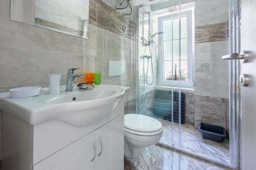 a bathroom with a sink and a toilet and a shower at Apartment STUDIO in Novi Vinodolski