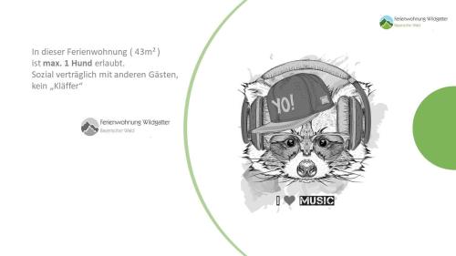 a page of a website with a dog wearing headphones at Ferienwohnung Wildgatter in Grafenwiesen