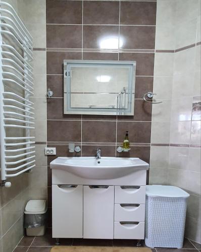 a bathroom with a white sink and a mirror at апартаменти квартира in Chortkiv