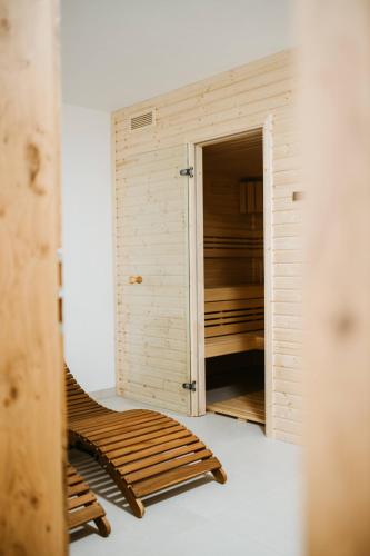 a room with a closet with a door open at Pod humnama in Krumvíř