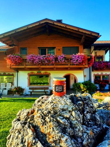 a house with a jar on a rock in front of it at Binterhof in Castelrotto