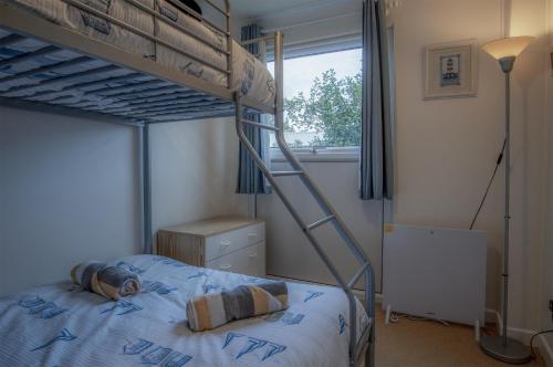 a bedroom with a bunk bed with a ladder at Trewent Park - 2 Bedroom Chalet - Freshwater East in Hodgeston