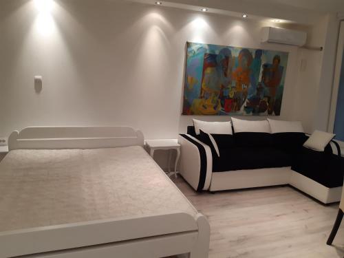 Una habitación con dos camas y un cuadro en la pared. en Viktoria brdo, en Žarkovo