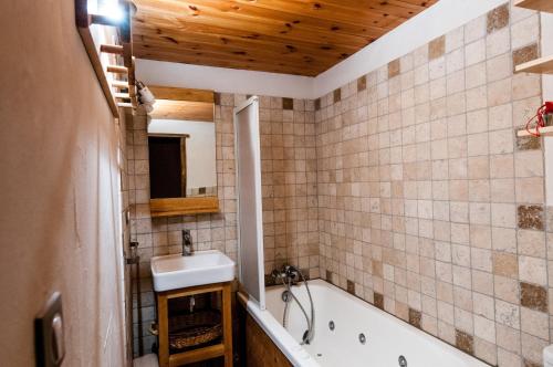 ein Badezimmer mit einem Waschbecken und einer Badewanne in der Unterkunft Le Chalet De Thalie in Bourg-Saint-Maurice