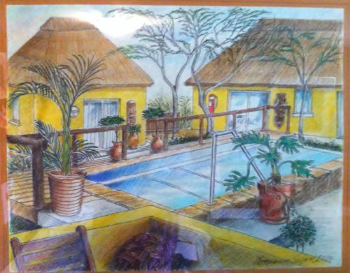 a painting of a house with a swimming pool at Normann Safari Bush Lodge in Phalaborwa
