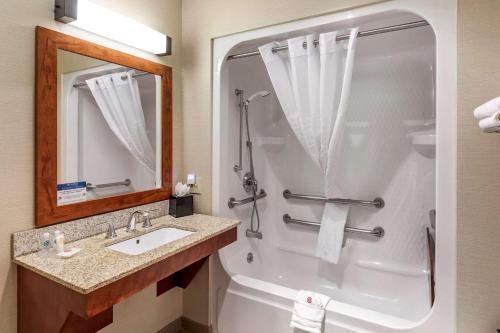 a bathroom with a shower and a sink at Comfort Inn & Suites Carbondale on the Roaring Fork in Carbondale
