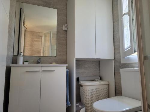 W łazience znajduje się toaleta, umywalka i lustro. w obiekcie La Casita De Campo. Relax y Naturaleza w mieście El Casar de Talamanca