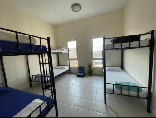 Zimmer mit 3 Etagenbetten in einem Zimmer in der Unterkunft Expo Backpackers in Dubai