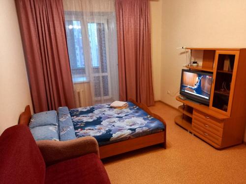 スィクティフカルにあるСomfort Apartment Radugaのリビングルーム(ベッド1台、テレビ付)