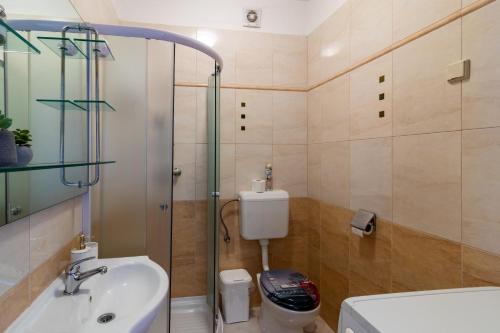a bathroom with a toilet and a sink and a shower at Apartment Ben1 in Pula