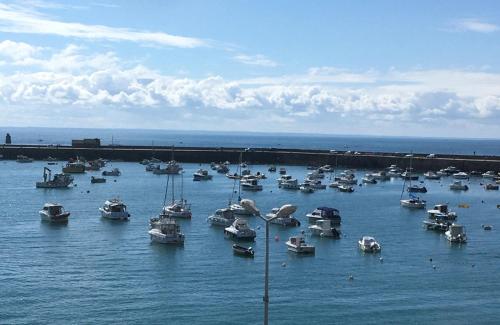 a bunch of boats sitting in the water at Appartement Villa Chausey, vue sur le port in Granville