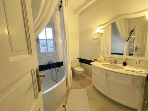 カラファティスにあるKalafatis Private Villa Mykonosのバスルーム(バスタブ、トイレ、シンク付)