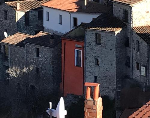 an aerial view of a city with buildings at Borgo Manca Suite in Sasso di Castalda