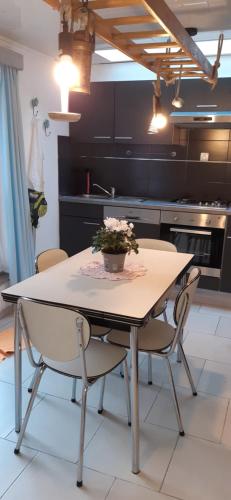 a kitchen with a table with a potted plant on it at LA P'TITE MAISON in Charleroi