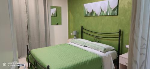 a green bedroom with a bed with pillows on it at B & B Arcobaleno in Cosenza
