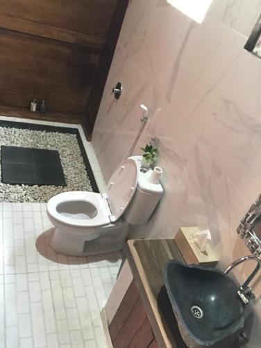 a bathroom with a toilet and a sink at Volcano Valley in Kintamani