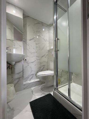 a bathroom with a shower and a toilet and a sink at Fasthotel Roissy - Saint-Witz in Saint-Witz