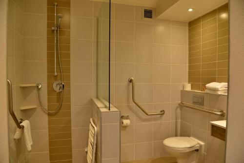 a bathroom with a toilet and a shower at Town Lodge Mbombela in Nelspruit
