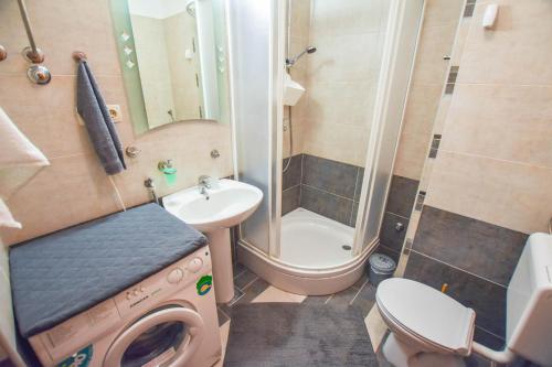 a small bathroom with a sink and a washing machine at Apartments Josip in Turanj