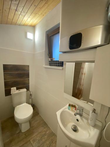 uma casa de banho branca com um WC e um lavatório em chata Derikovo em Gaboltov