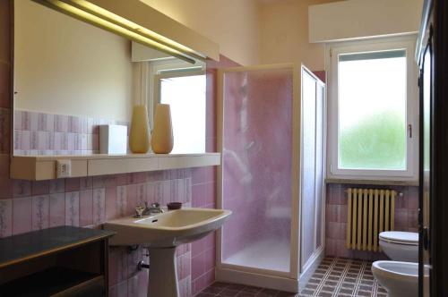 a bathroom with a sink and a shower and a toilet at Apartment in Lazise - Gardasee 41952 in Lazise