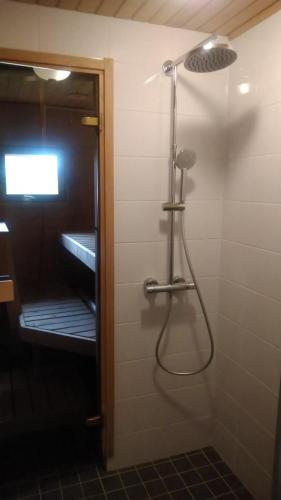 łazienka z prysznicem z głowicą prysznicową w obiekcie Metsorinne 3A sarvipöllö w mieście Kotila