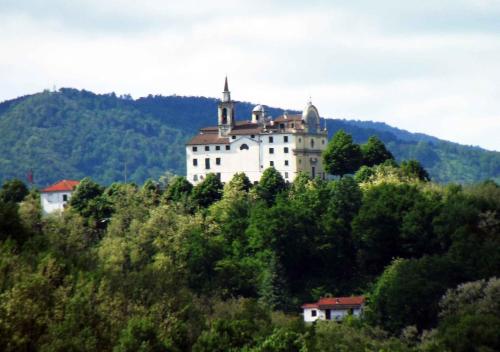a castle on top of a hill with trees at Casa vacanza Pegrini nel centro storico di Gavi in Gavi