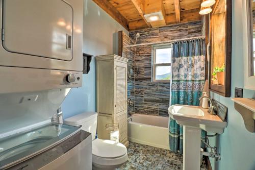 a bathroom with a sink and a toilet and a tub at Stunning Mountain Views Hot Springs Hideaway! in Sandymush