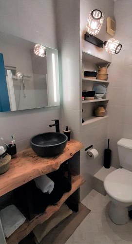 une salle de bain avec un lavabo et des toilettes dans l'établissement Le Ventoux, à Mollans-sur-Ouvèze